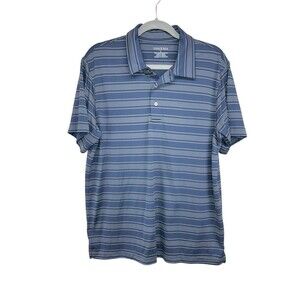 Tehama Navy Gray Striped Short Sleeve Performance Polo Mens Large